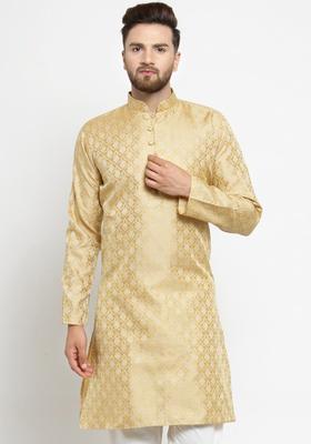 Gold Woven Design Jacquard Kurta For Men