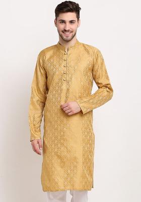 Gold Woven Design Jacquard Kurta For Men