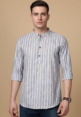 Blue Striped Cotton Kurta For Men