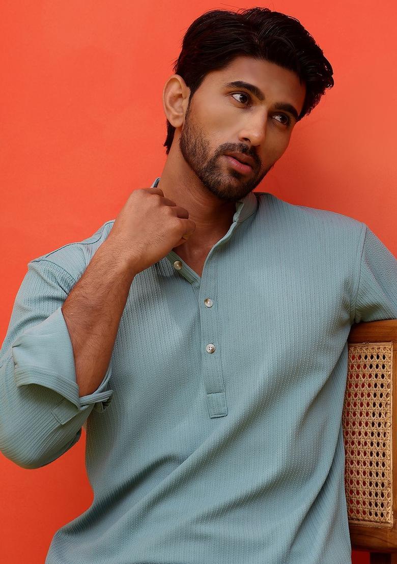 Blue Striped Cotton Kurta For Men - Indya