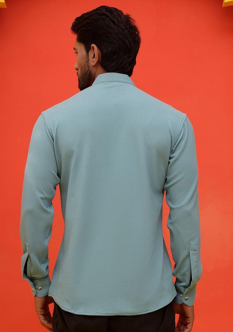 Blue Striped Cotton Kurta For Men - Indya