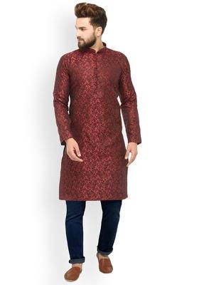 Maroon Woven Design Silk Kurta For Men
