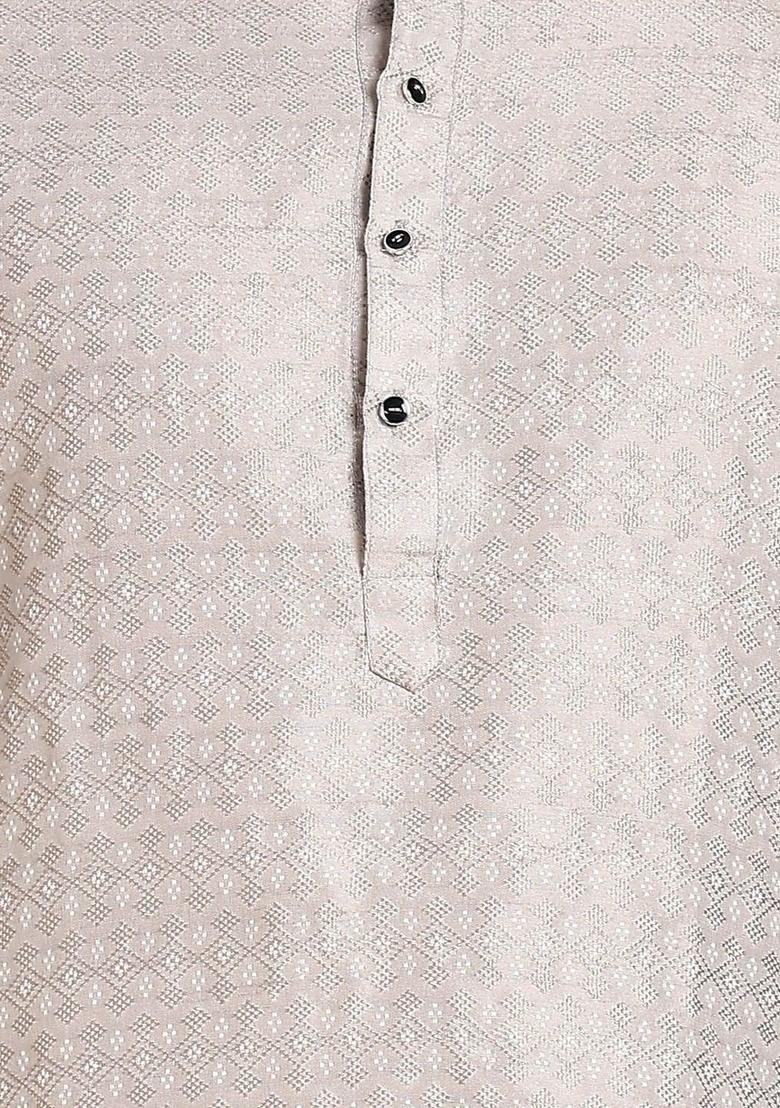 Grey Woven Design Jacquard Kurta For Men - Indya