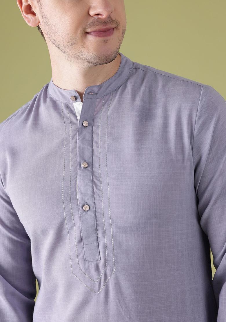 Blue Solid Polyester Kurta For Men - Indya