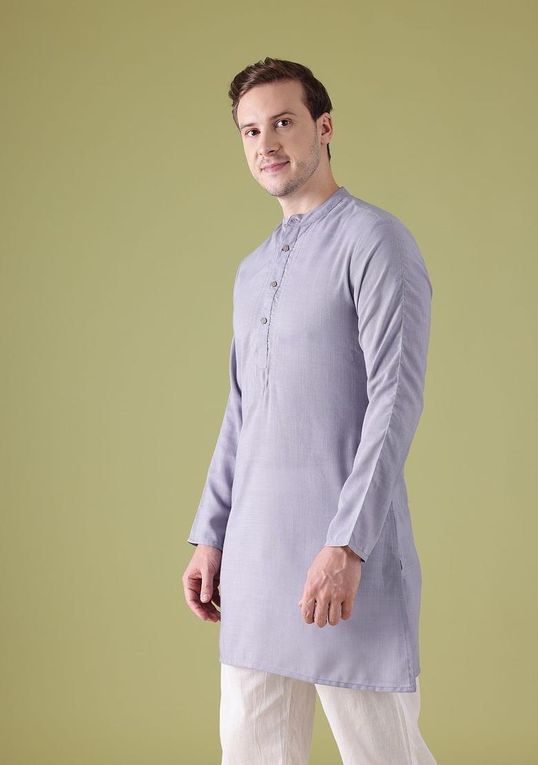 Blue Solid Polyester Kurta For Men - Indya