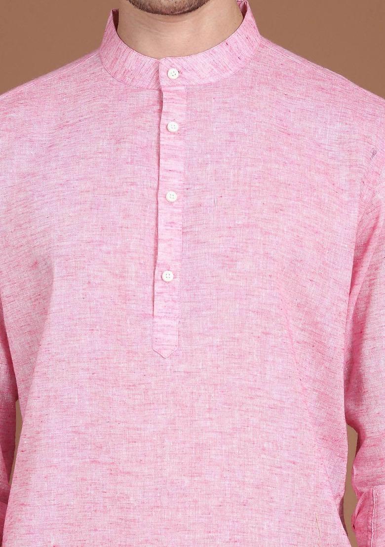 Pink Woven Design Cotton Kurta For Men - Indya