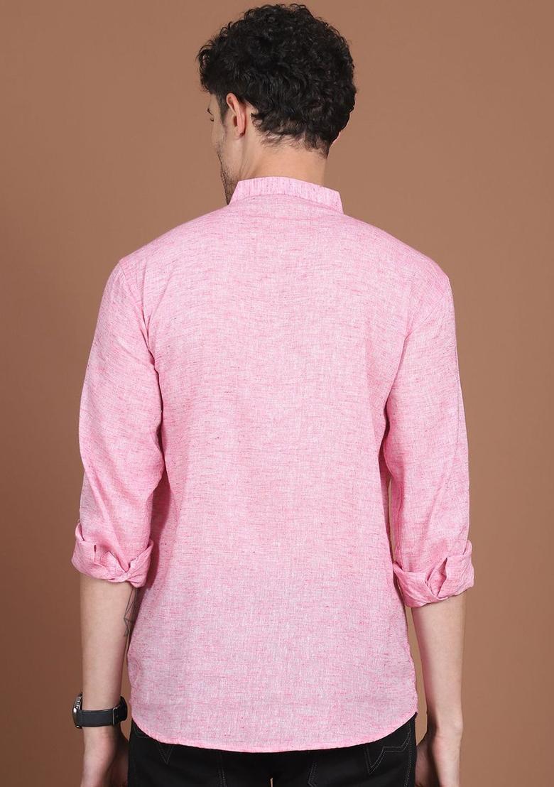 Pink Woven Design Cotton Kurta For Men - Indya