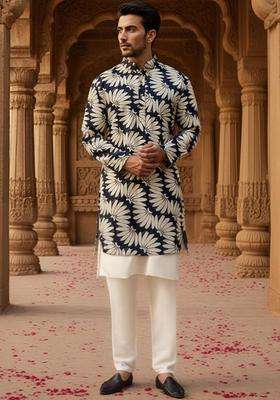 Multi Printed Jacquard Kurta For Men
