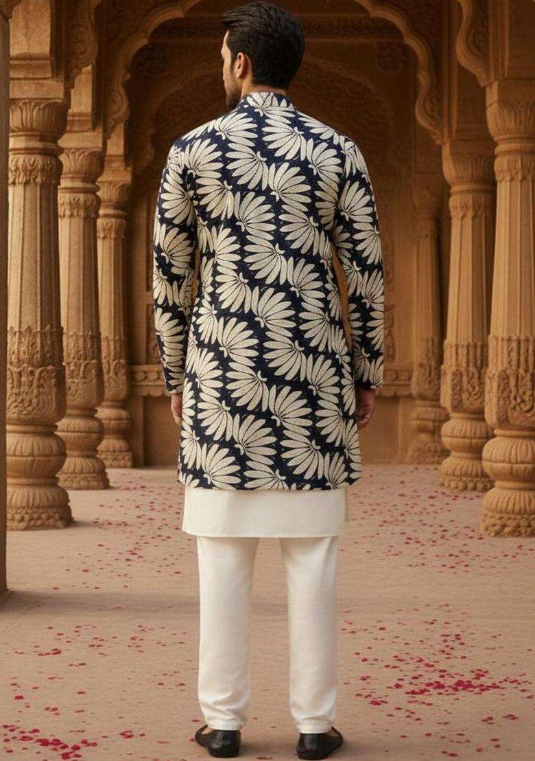 Multi Printed Jacquard Kurta For Men - Indya