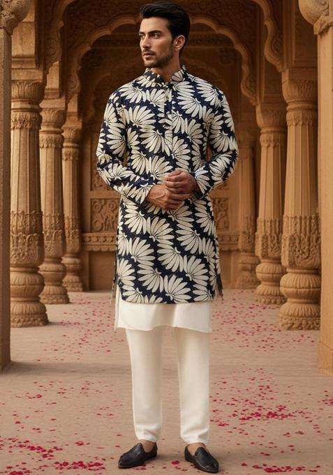 Multi Printed Jacquard Kurta For Men