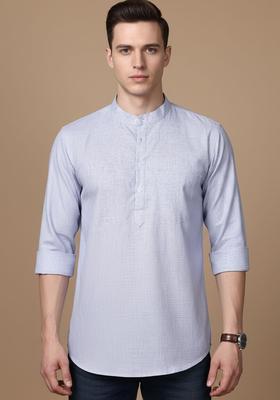 Blue Checked Cotton Kurta For Men