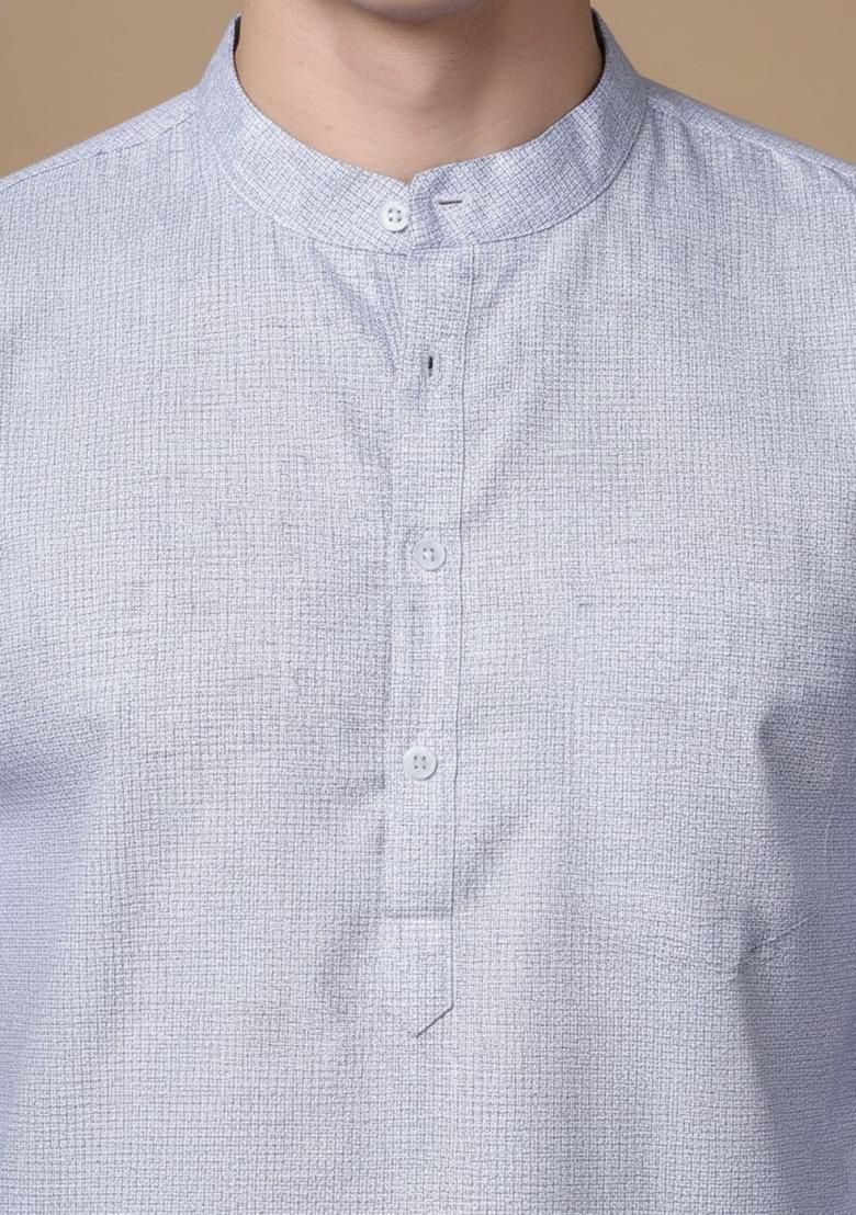 Blue Checked Cotton Kurta For Men - Indya