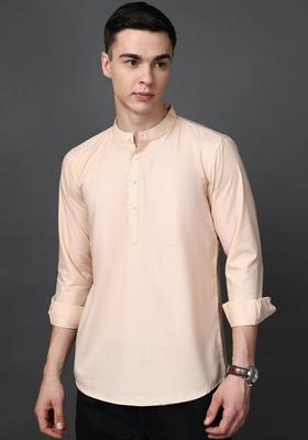 Peach Solid Cotton Kurta For Men