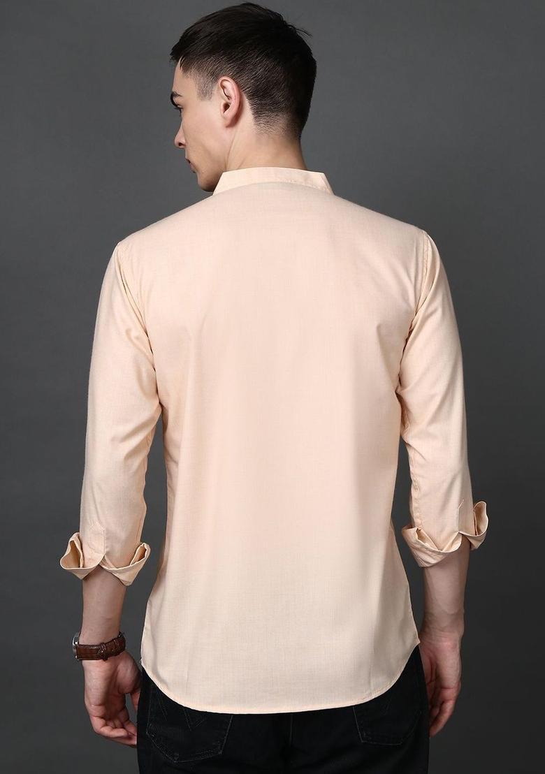 Peach Solid Cotton Kurta For Men - Indya