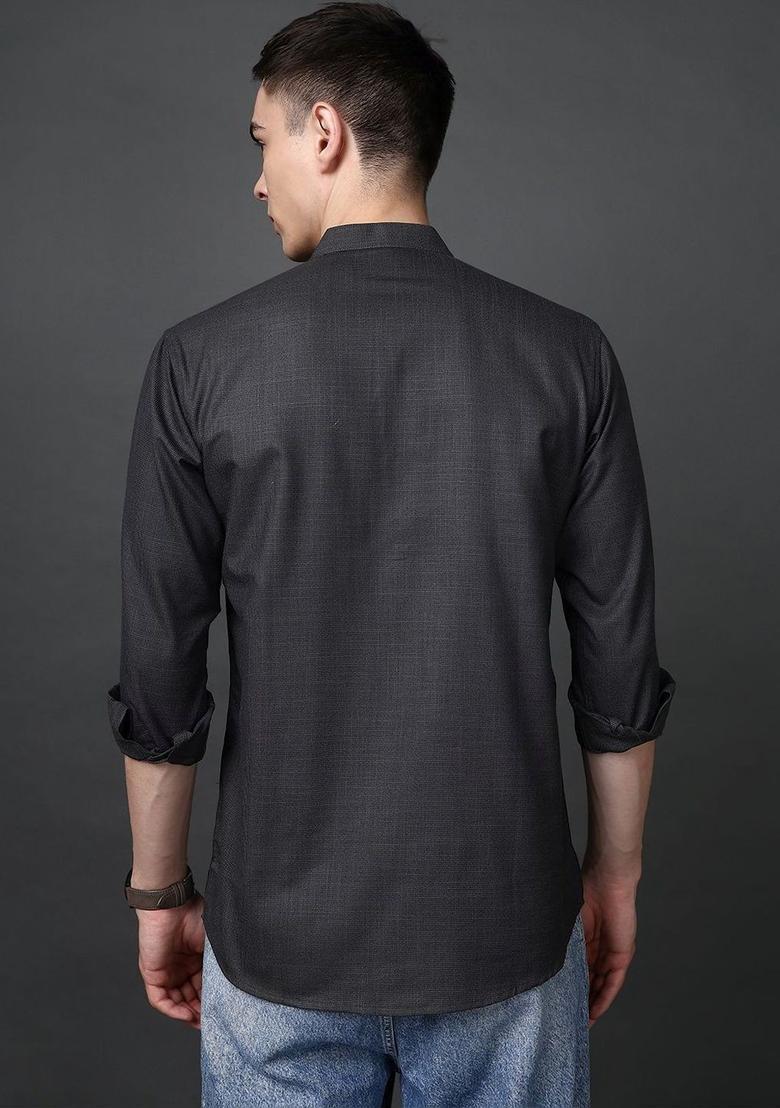 Grey Woven Design Cotton Kurta For Men - Indya