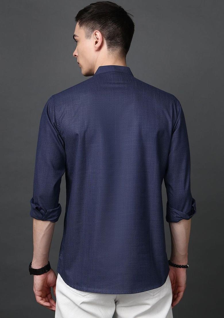 Blue Woven Design Cotton Kurta For Men - Indya