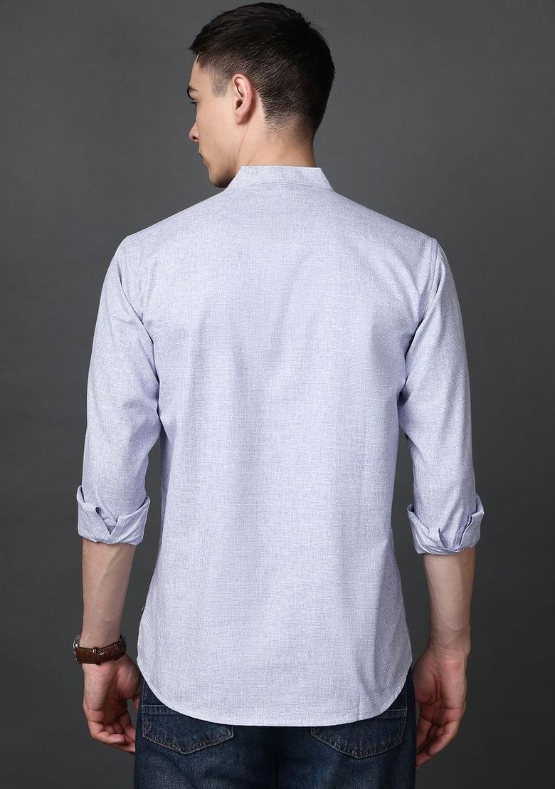 Blue Woven Design Cotton Kurta For Men - Indya