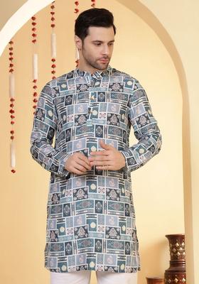 Grey Solid Viscose Kurta For Men