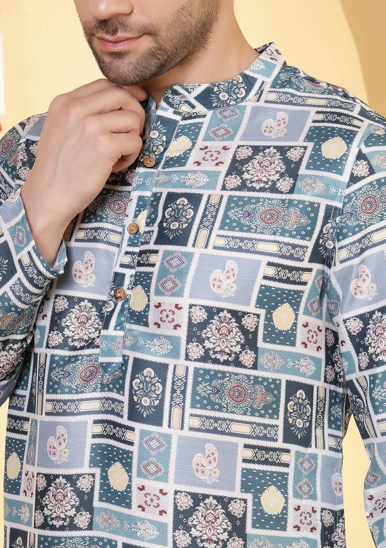 Grey Solid Viscose Kurta For Men - Indya