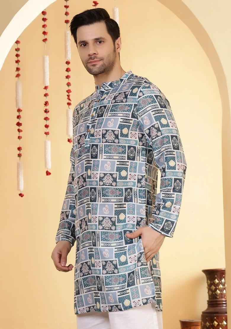 Grey Solid Viscose Kurta For Men - Indya