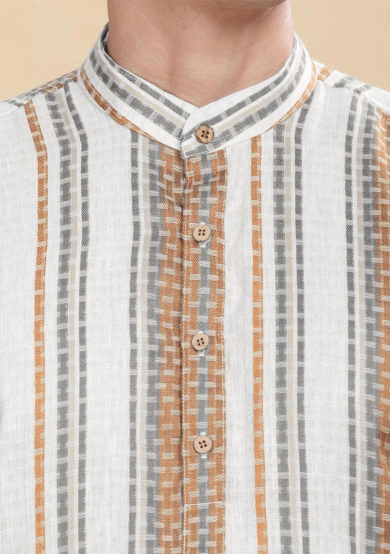 Multi Striped Cotton Kurta For Men - Indya