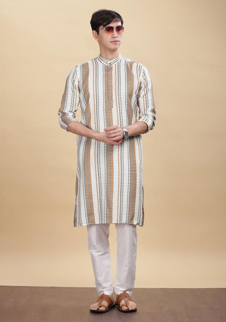 Multi Striped Cotton Kurta For Men - Indya