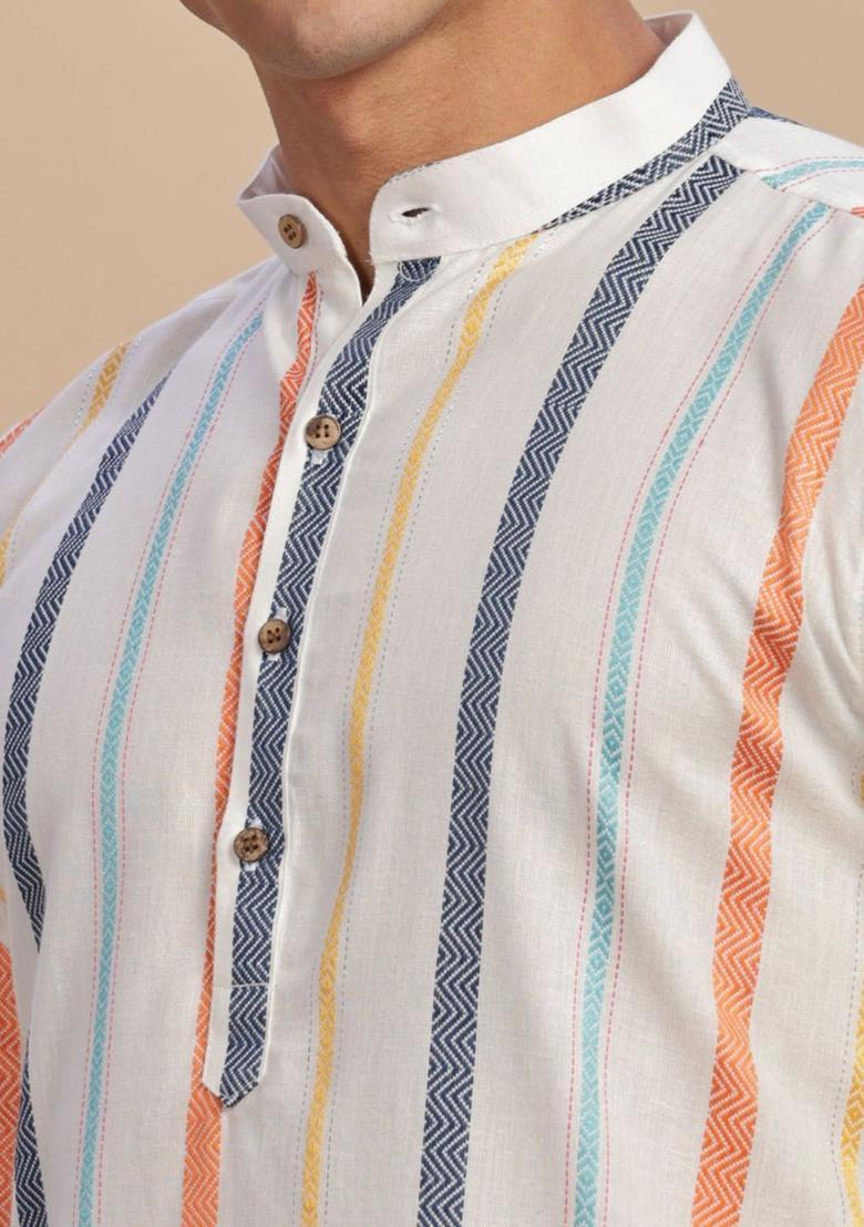 Multi Striped Cotton Kurta For Men - Indya