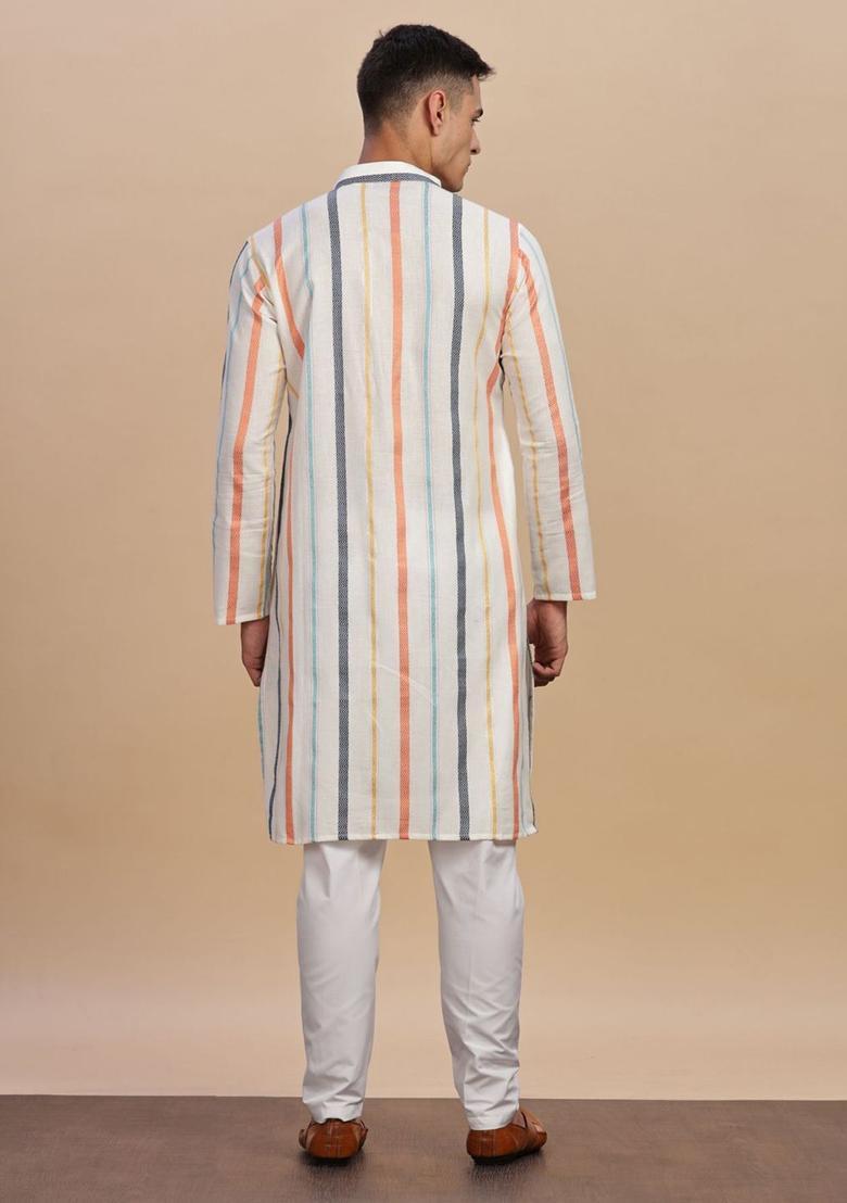 Multi Striped Cotton Kurta For Men - Indya