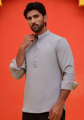 Grey Striped Cotton Kurta For Men