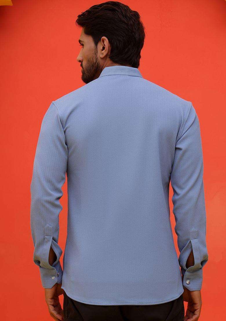 Blue Striped Cotton Kurta For Men - Indya