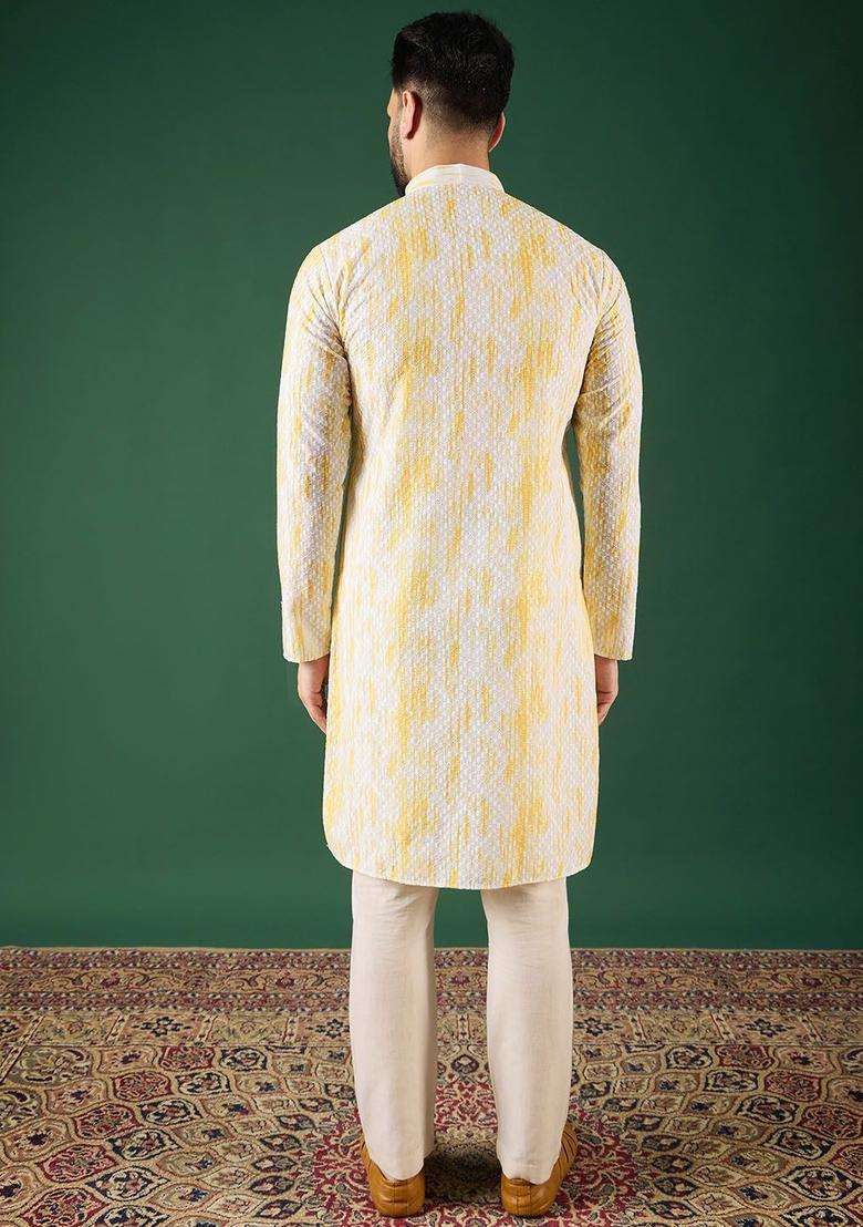 Multi Woven Design Silk Kurta For Men - Indya