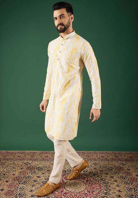 Multi Woven Design Silk Kurta For Men