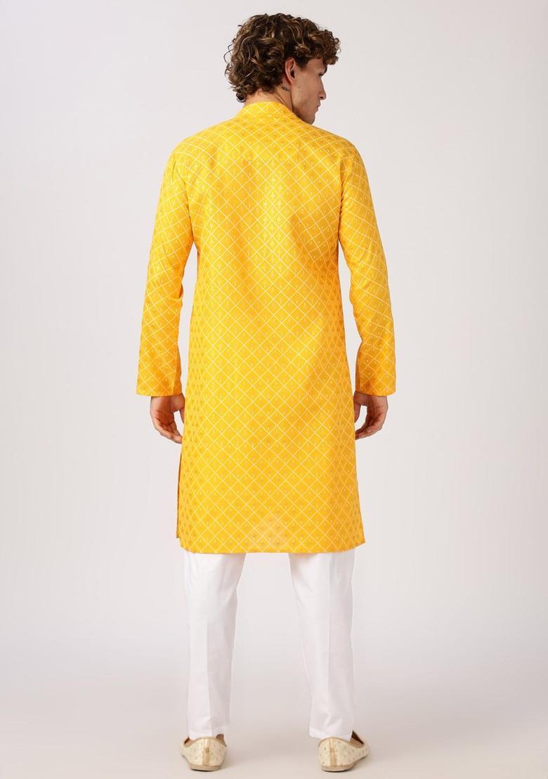 Red Printed Cotton Kurta For Men - Indya