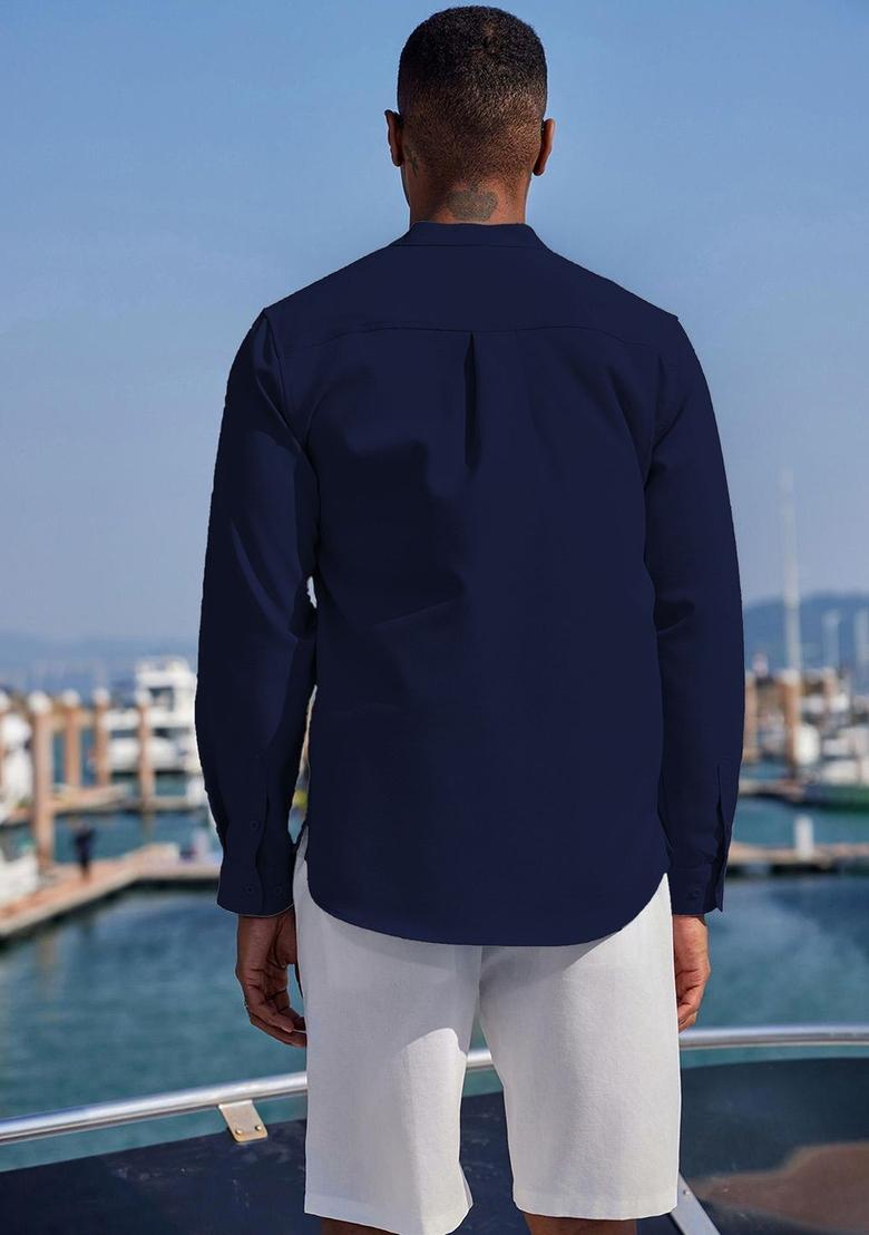 Blue Solid Cotton Kurta For Men - Indya