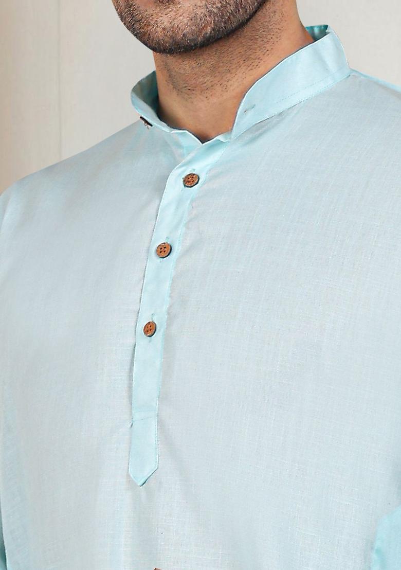 Blue Solid Polyester Kurta For Men - Indya