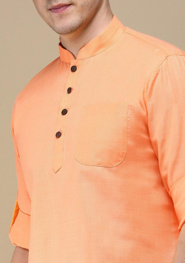 Peach Solid Cotton Kurta For Men - Indya
