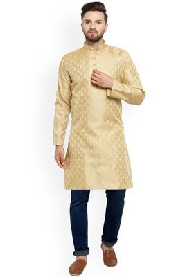 Gold Woven Design Silk Kurta For Men