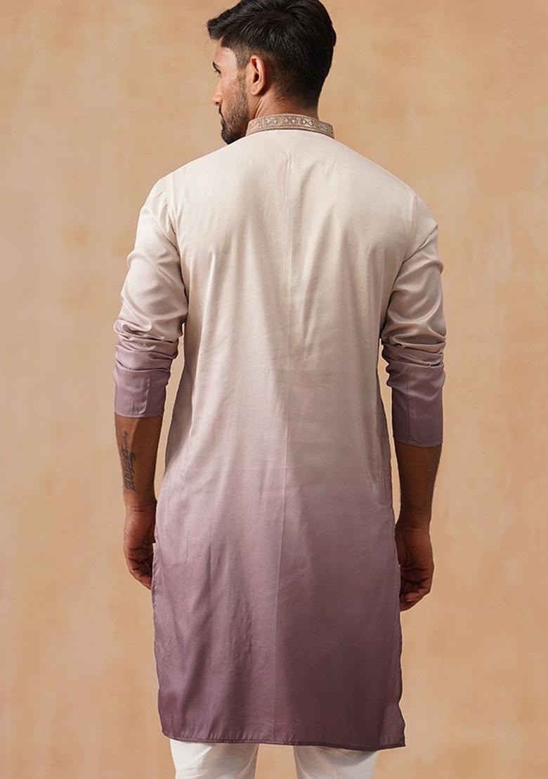 Purple Embroidered Silk Kurta For Men - Indya