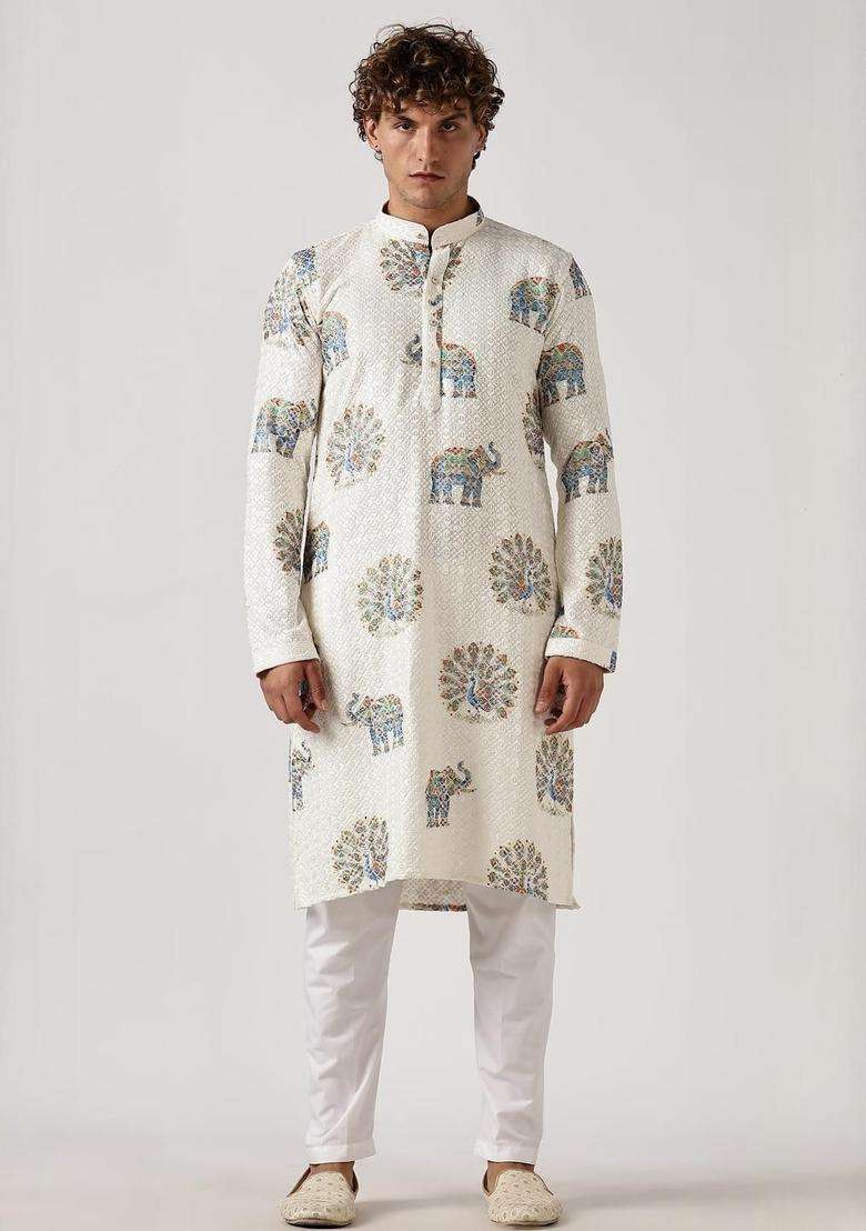 Multi Cotton Kurta For Men - Indya