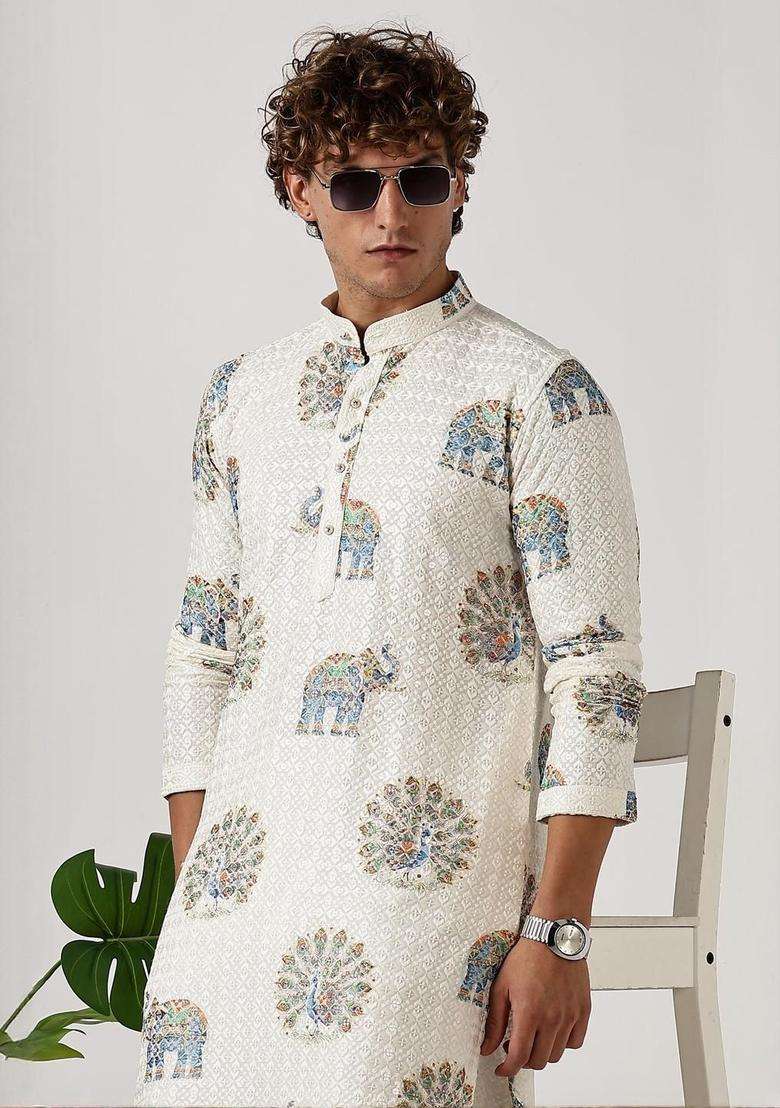 Multi Cotton Kurta For Men - Indya