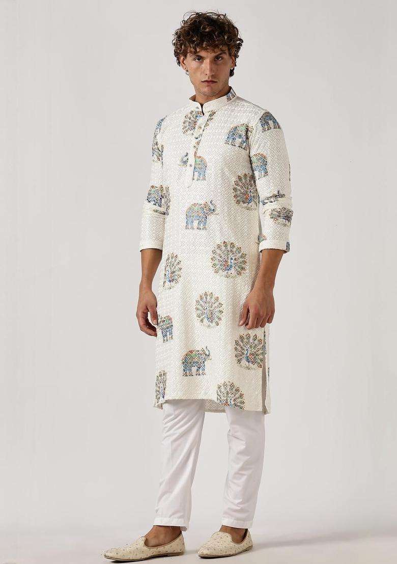 Multi Cotton Kurta For Men - Indya