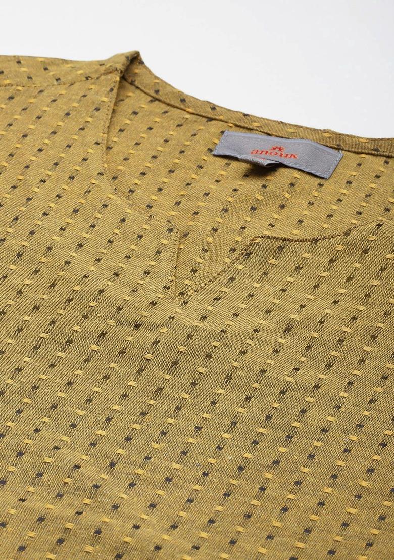 Yellow Woven Design Polyester Kurta For Men - Indya