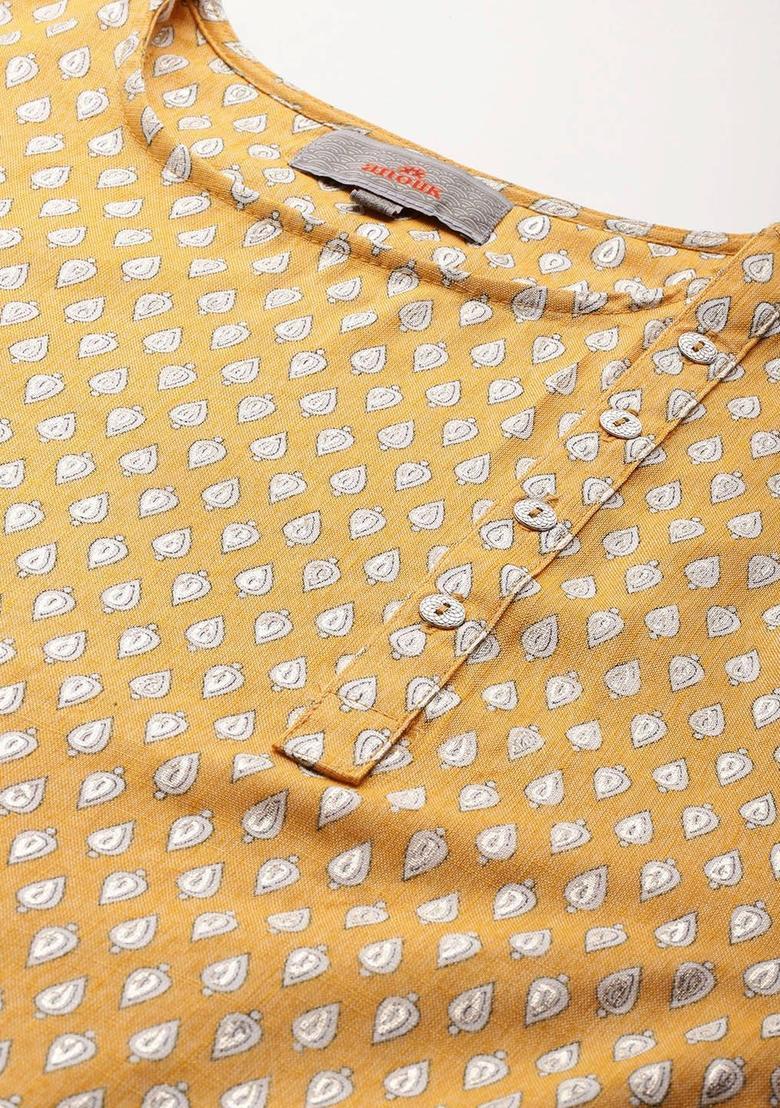 Yellow Printed Polyester Kurta For Men - Indya
