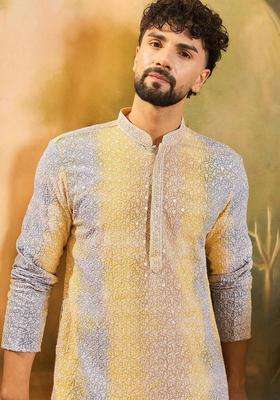 Multi Embroidered Viscose Kurta For Men
