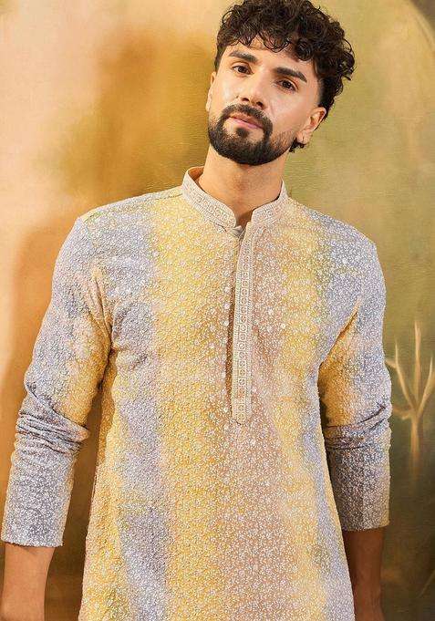 Multi Embroidered Viscose Kurta For Men