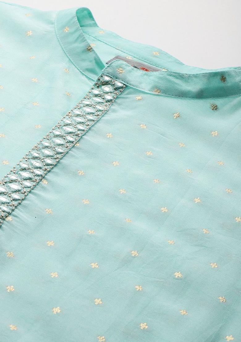 Blue Woven Design Polyester Kurta For Men - Indya