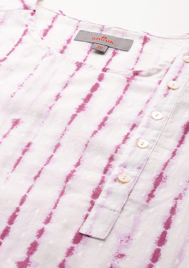 White Printed Cotton Kurta For Men - Indya