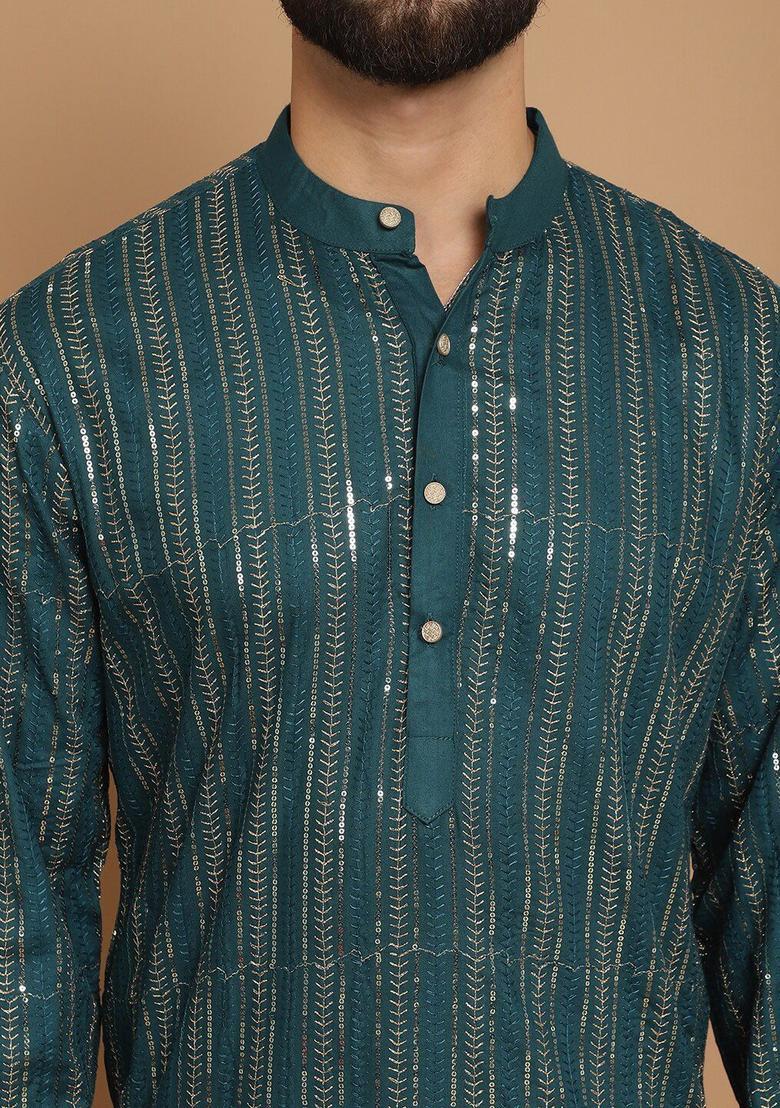 Blue Striped Cotton Kurta For Men - Indya