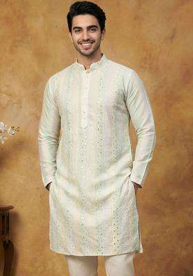 Multi Embroidered Silk Kurta For Men