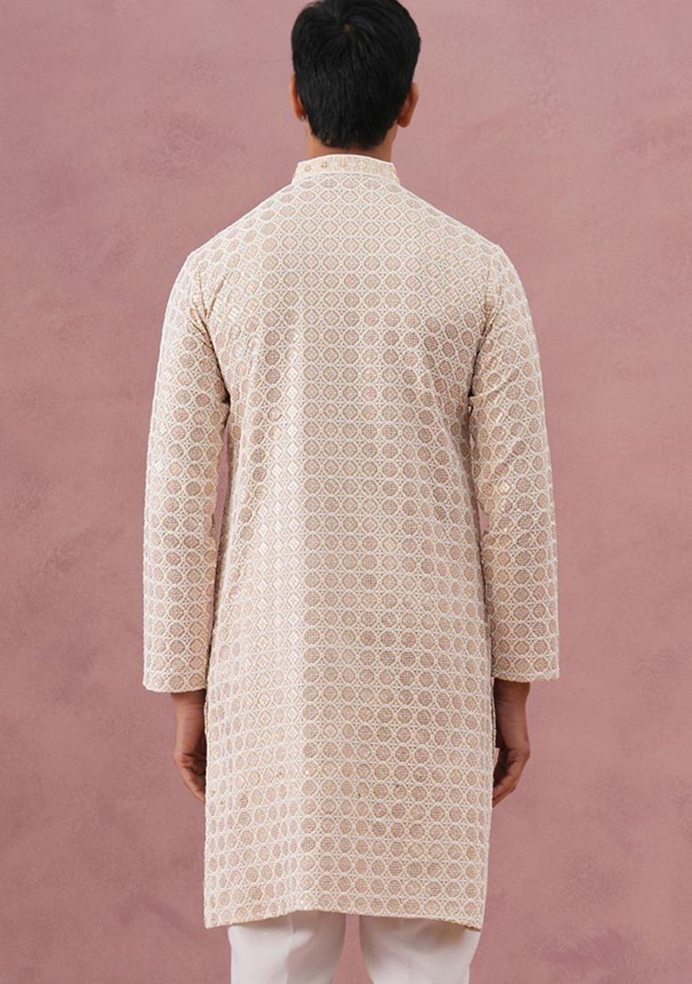 Yellow Embroidered Viscose Kurta For Men - Indya
